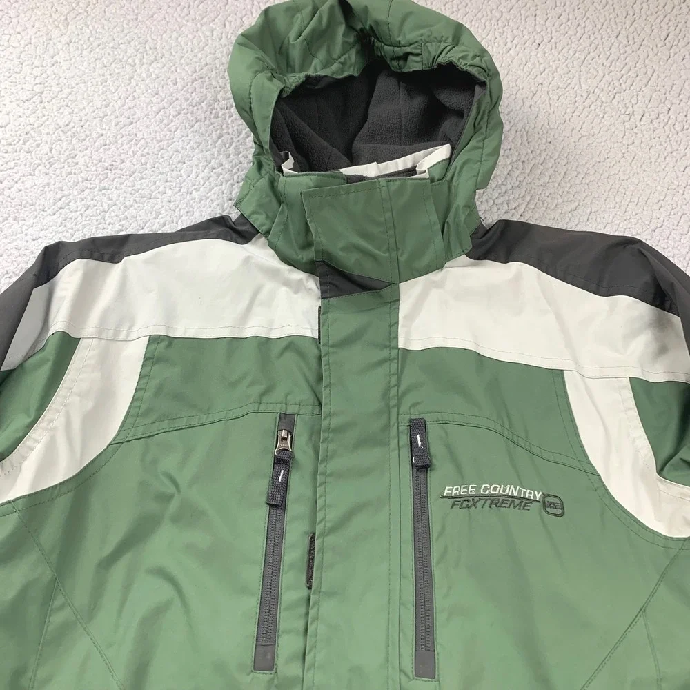 Free Country‎ Jacket Boys XL 14/16 Green Colorblock Hooded FCXtreme Fleece Lined